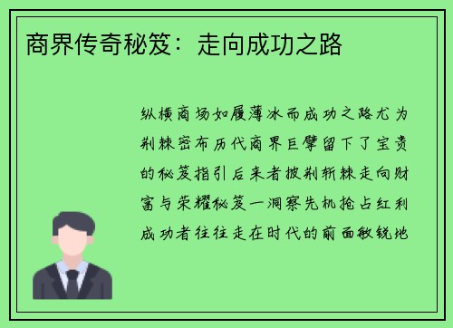 商界传奇秘笈：走向成功之路