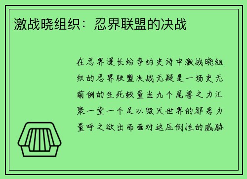 激战晓组织：忍界联盟的决战
