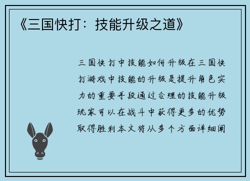《三国快打：技能升级之道》