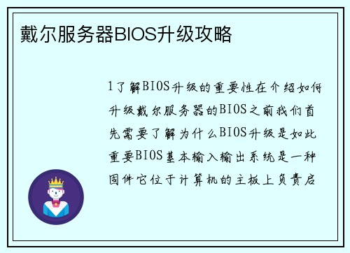 戴尔服务器BIOS升级攻略